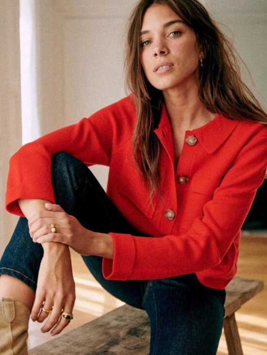 Sezane Sweaters - Sezane Betty Cardigan Coral Red XS